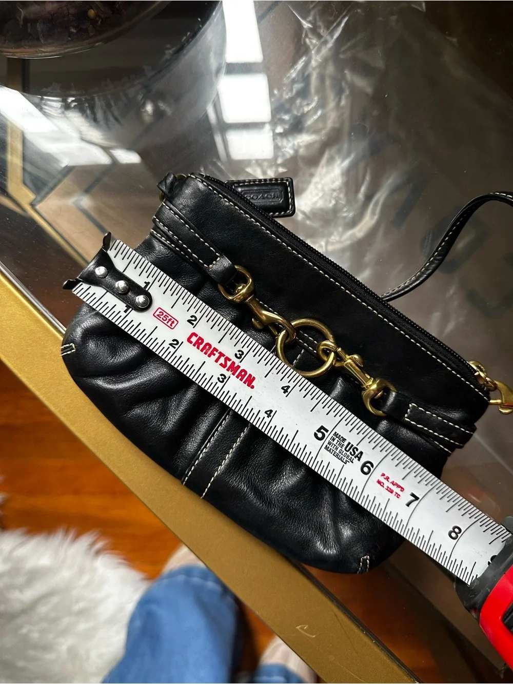 Coach Black Leather Wristlet with Gold Ring Hardware